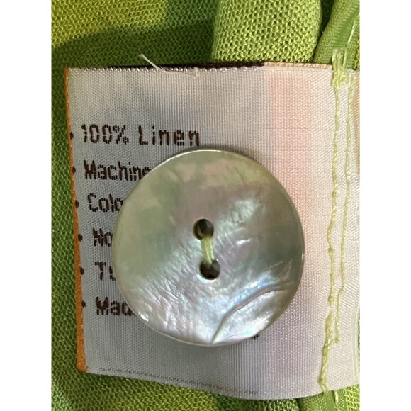 New Fridaze Top Women's XL Kiwi Green Linen Buttons 3/4 Sleeve Blouse - Picture 2 of 6
